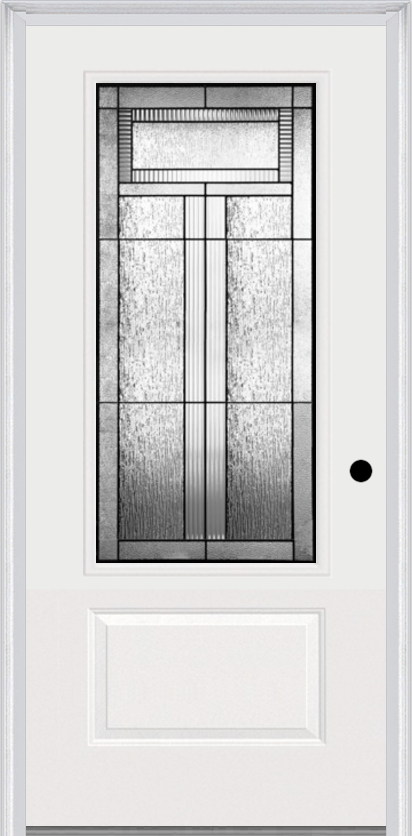 MMI 3/4 LITE 1 PANEL 3'0" X 6'8" FIBERGLASS SMOOTH ROYAL PATINA DECORATIVE GLASS EXTERIOR PREHUNG DOOR 608